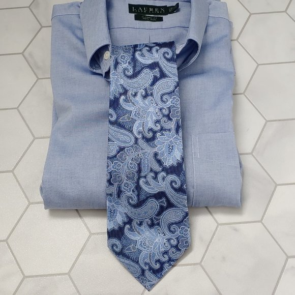 Men's BACHRACH 100% Silk Hand Made Tie Blue Paisley Pattern - Picture 2 of 6